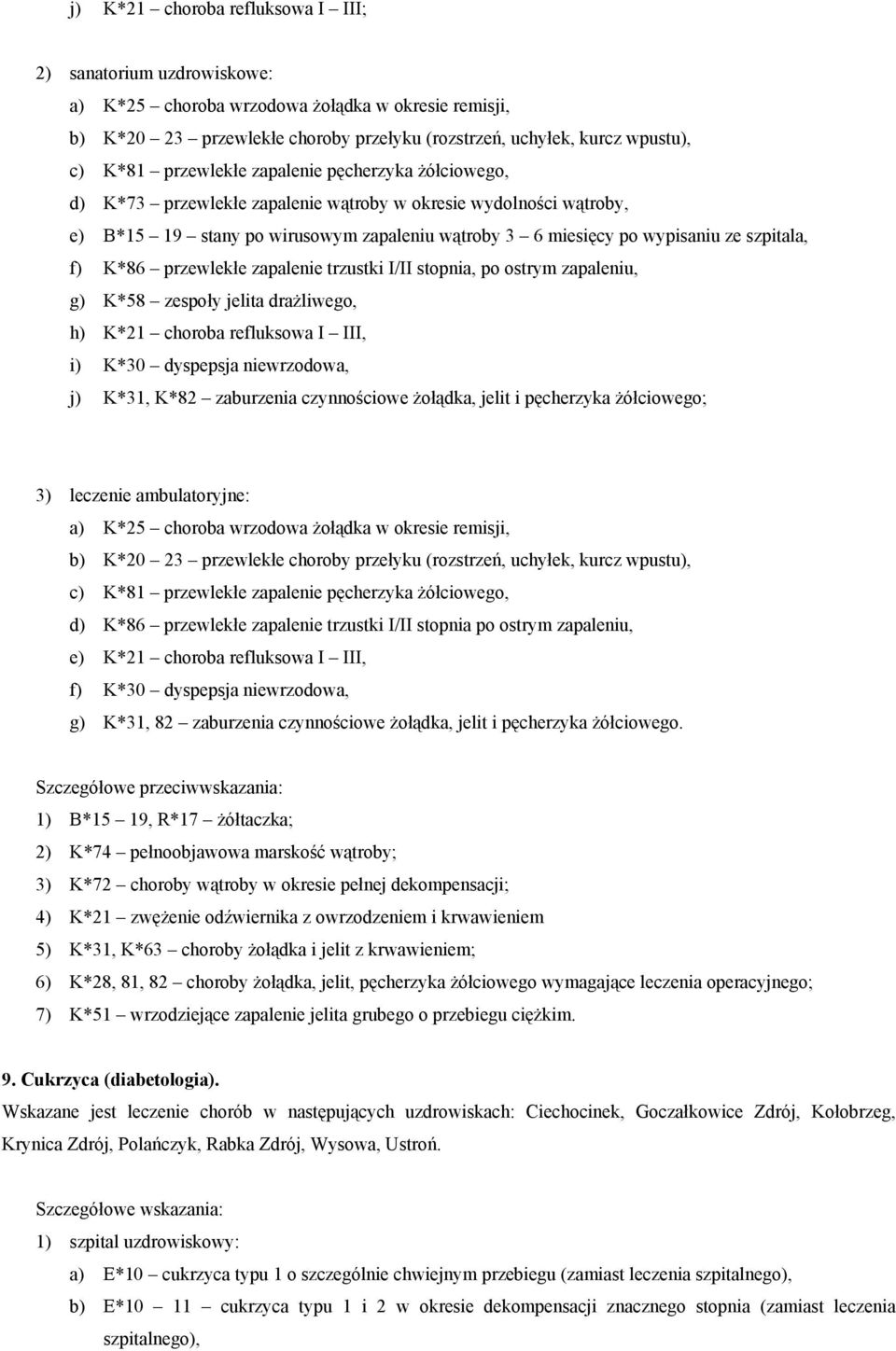 zapalenie trzustki I/II stopnia, po ostrym zapaleniu, g) K*58 zespoły jelita drażliwego, h) K*21 choroba refluksowa I III, i) K*30 dyspepsja niewrzodowa, j) K*31, K*82 zaburzenia czynnościowe