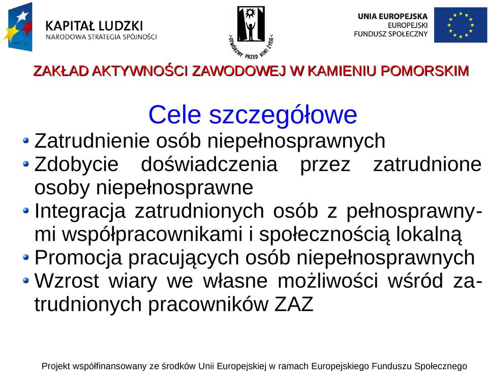 pełnosprawnymi współpracownikami i społecznością lokalną Promocja pracujących