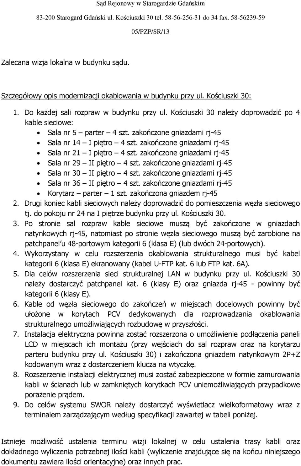 zakończone gniazdami rj-45 Sala nr 29 II piętro 4 szt. zakończone gniazdami rj-45 Sala nr 30 II piętro 4 szt. zakończone gniazdami rj-45 Sala nr 36 II piętro 4 szt.