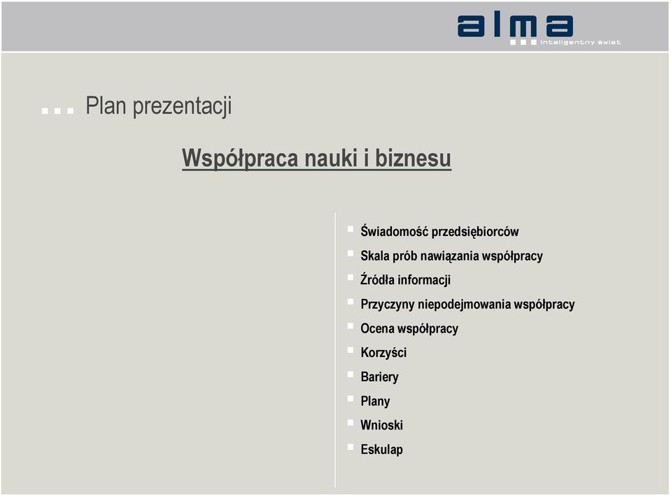 współpracy Źródła informacji Przyczyny