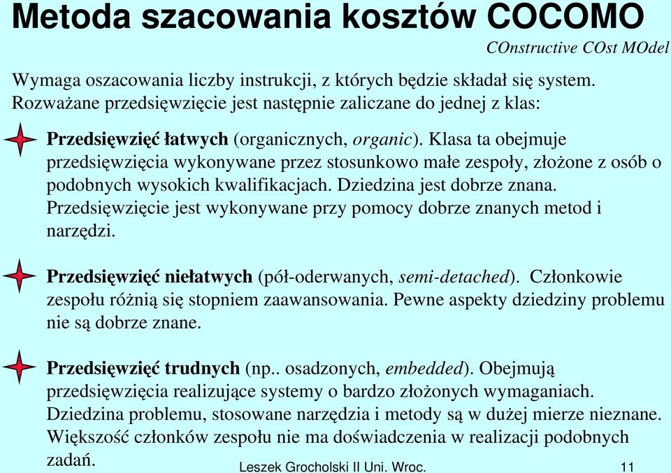 Klasa ta obejmuje przedsięwzięcia wykonywane przez stosunkowo małe zespoły, złożone z osób o podobnych wysokich kwalifikacjach. Dziedzina jest dobrze znana.