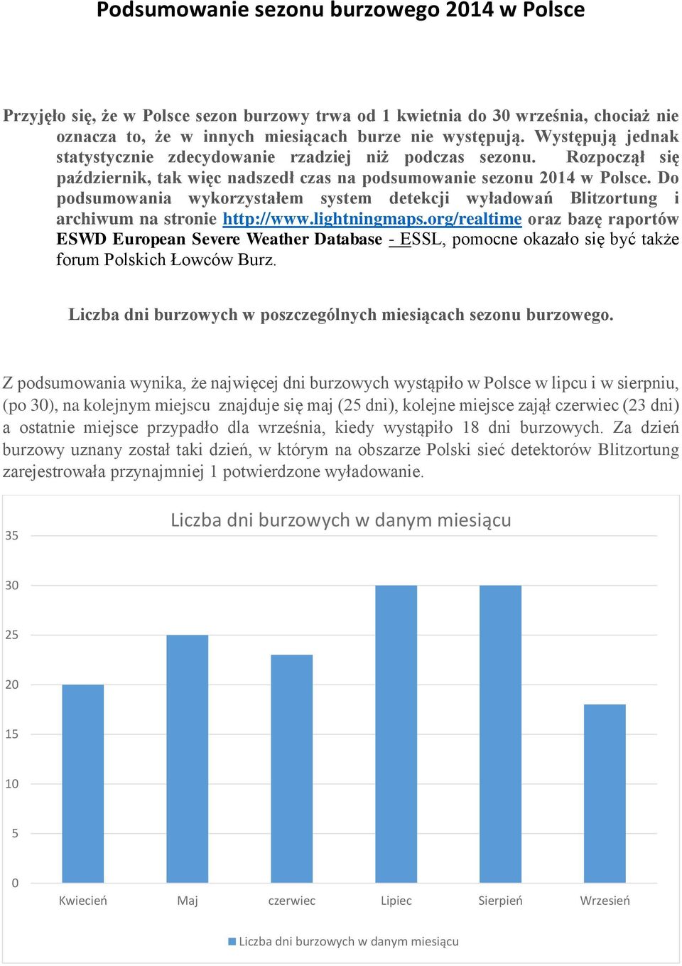 Do podsumowania wykorzystałem system detekcji wyładowań Blitzortung i archiwum na stronie http://www.lightningmaps.