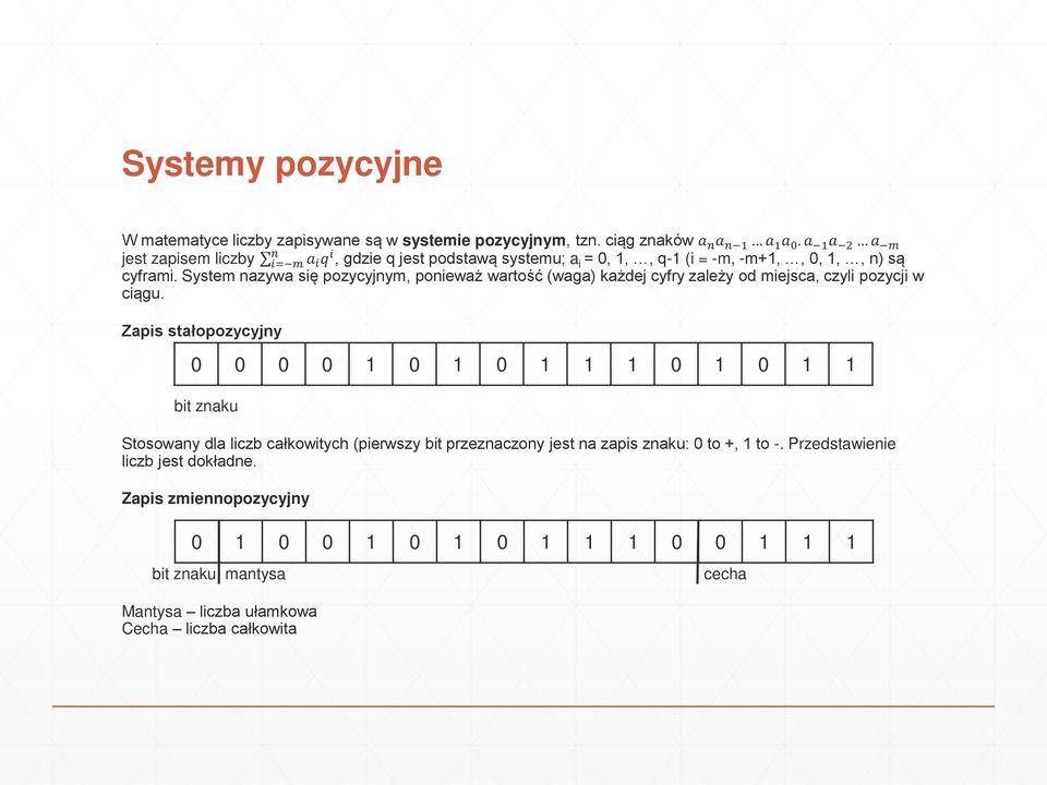 System nazywa się pozycyjnym, ponieważ wartość (waga) każdej cyfry zależy od miejsca, czyli pozycji w ciągu.