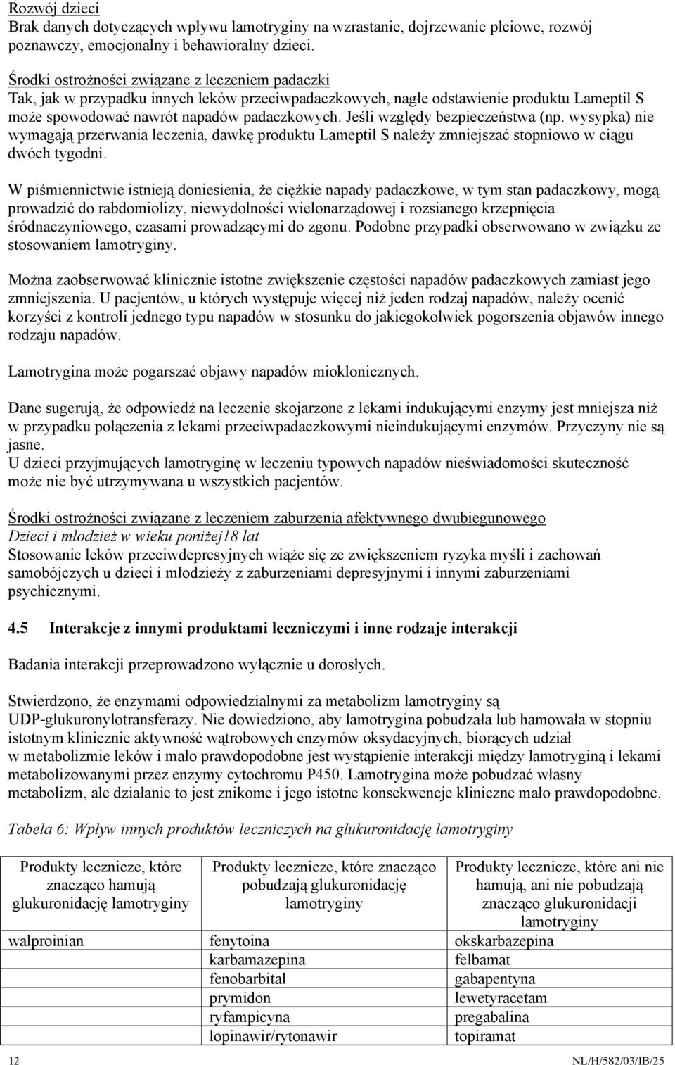 Jeśli względy bezpieczeństwa (np. wysypka) nie wymagają przerwania leczenia, dawkę produktu Lameptil S należy zmniejszać stopniowo w ciągu dwóch tygodni.