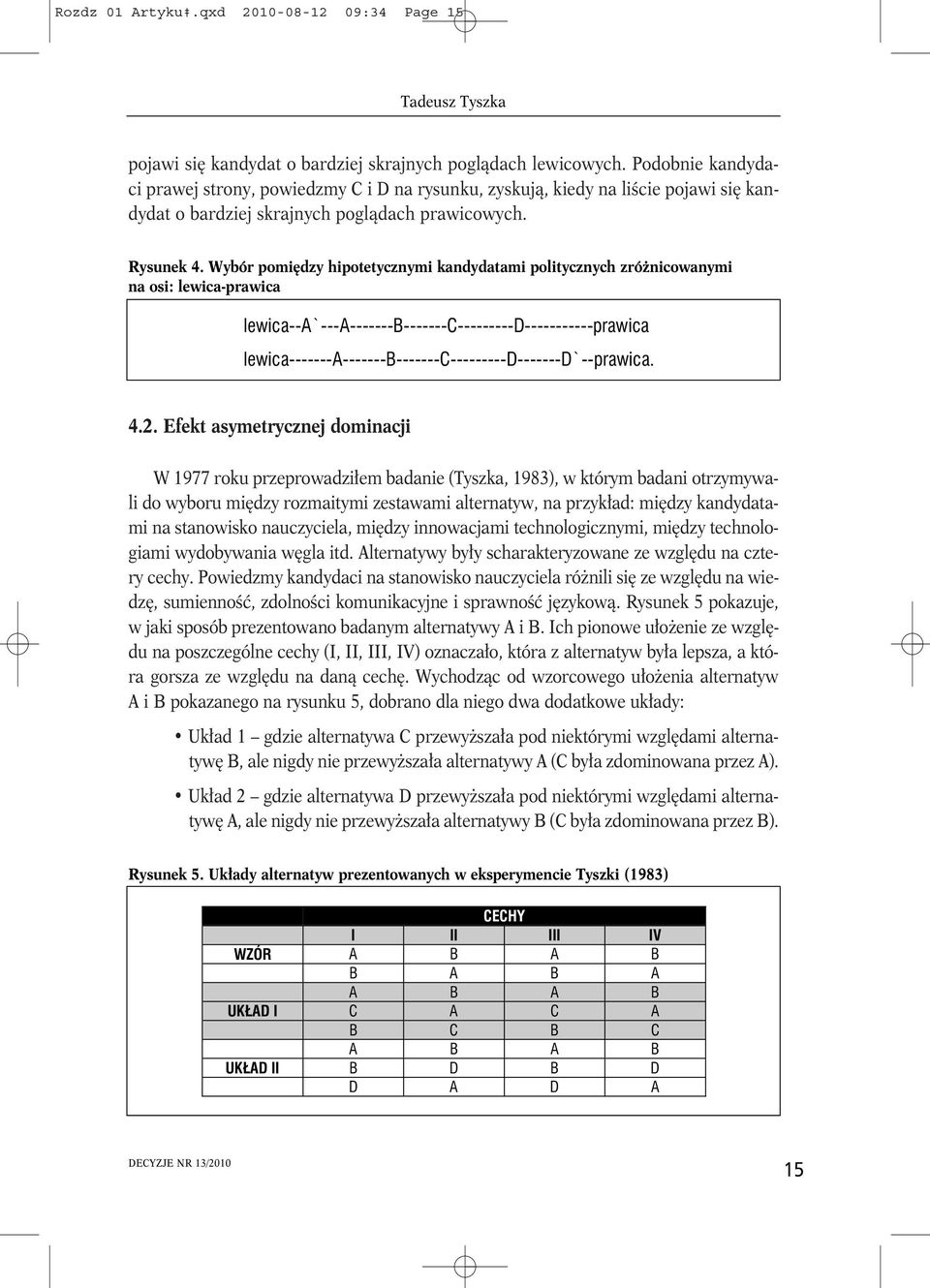 Wybór pomiędzy hipotetycznymi kandydatami politycznych zróżnicowanymi na osi: lewica-prawica lewica--a`---a-------b-------c---------d-----------prawica