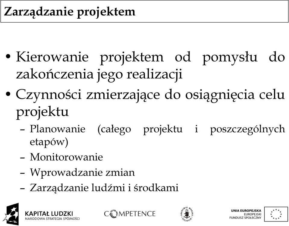 osiągnięcia celu projektu Planowanie (całego projektu i