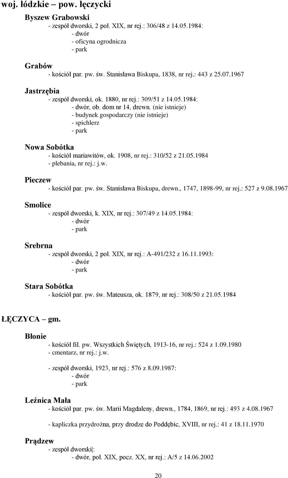 (nie istnieje) - budynek gospodarczy (nie istnieje) - spichlerz Nowa Sobótka - kościół mariawitów, ok. 1908, nr rej.: 310/52 z 21.05.1984 - plebania, nr rej.: j.w. Pieczew - kościół par. pw. św.