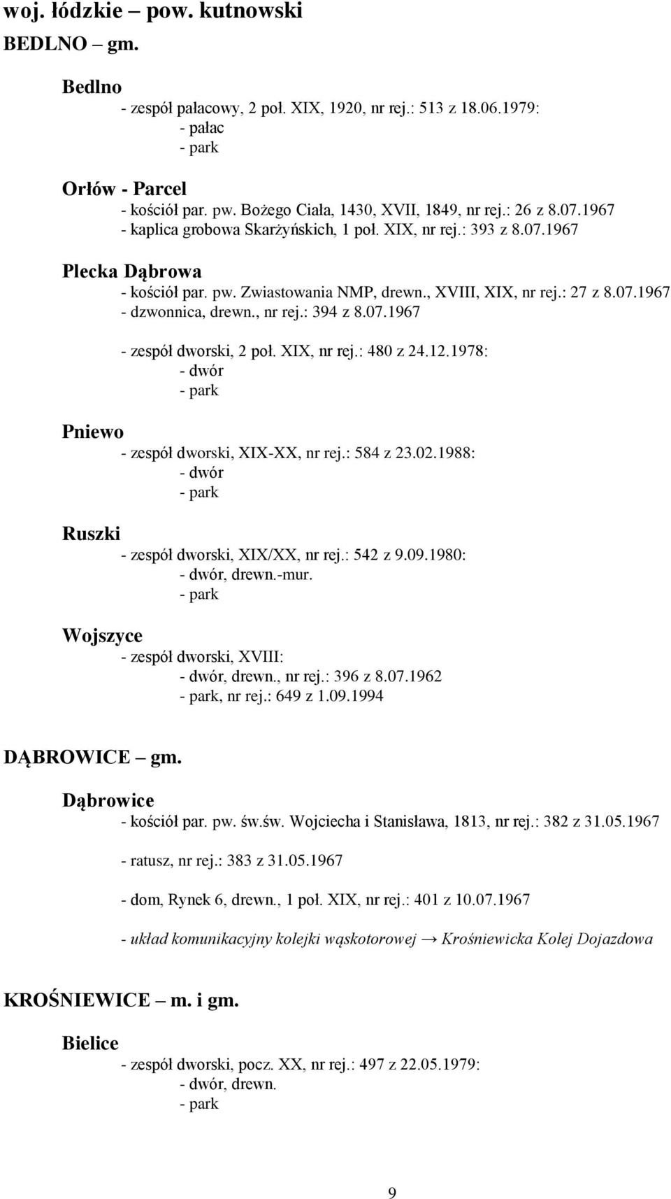 , nr rej.: 394 z 8.07.1967 - zespół dworski, 2 poł. XIX, nr rej.: 480 z 24.12.1978: - dwór Pniewo - zespół dworski, XIX-XX, nr rej.: 584 z 23.02.1988: - dwór Ruszki - zespół dworski, XIX/XX, nr rej.