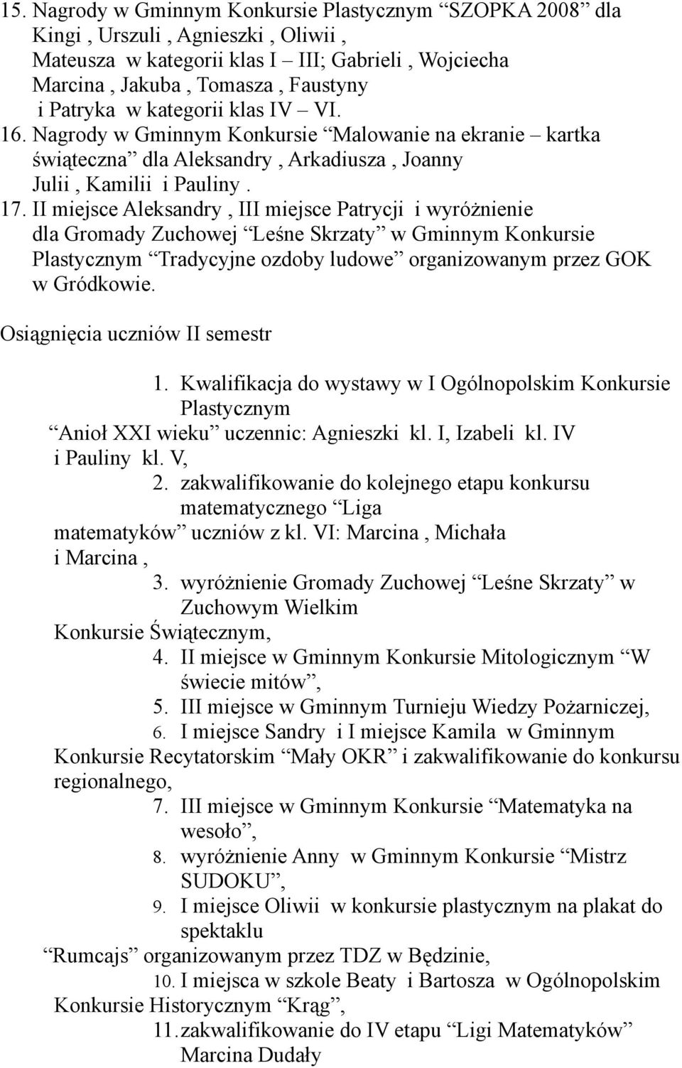 II miejsce Aleksandry, III miejsce Patrycji i wyróżnienie dla Gromady Zuchowej Leśne Skrzaty w Gminnym Konkursie Plastycznym Tradycyjne ozdoby ludowe organizowanym przez GOK w Gródkowie.