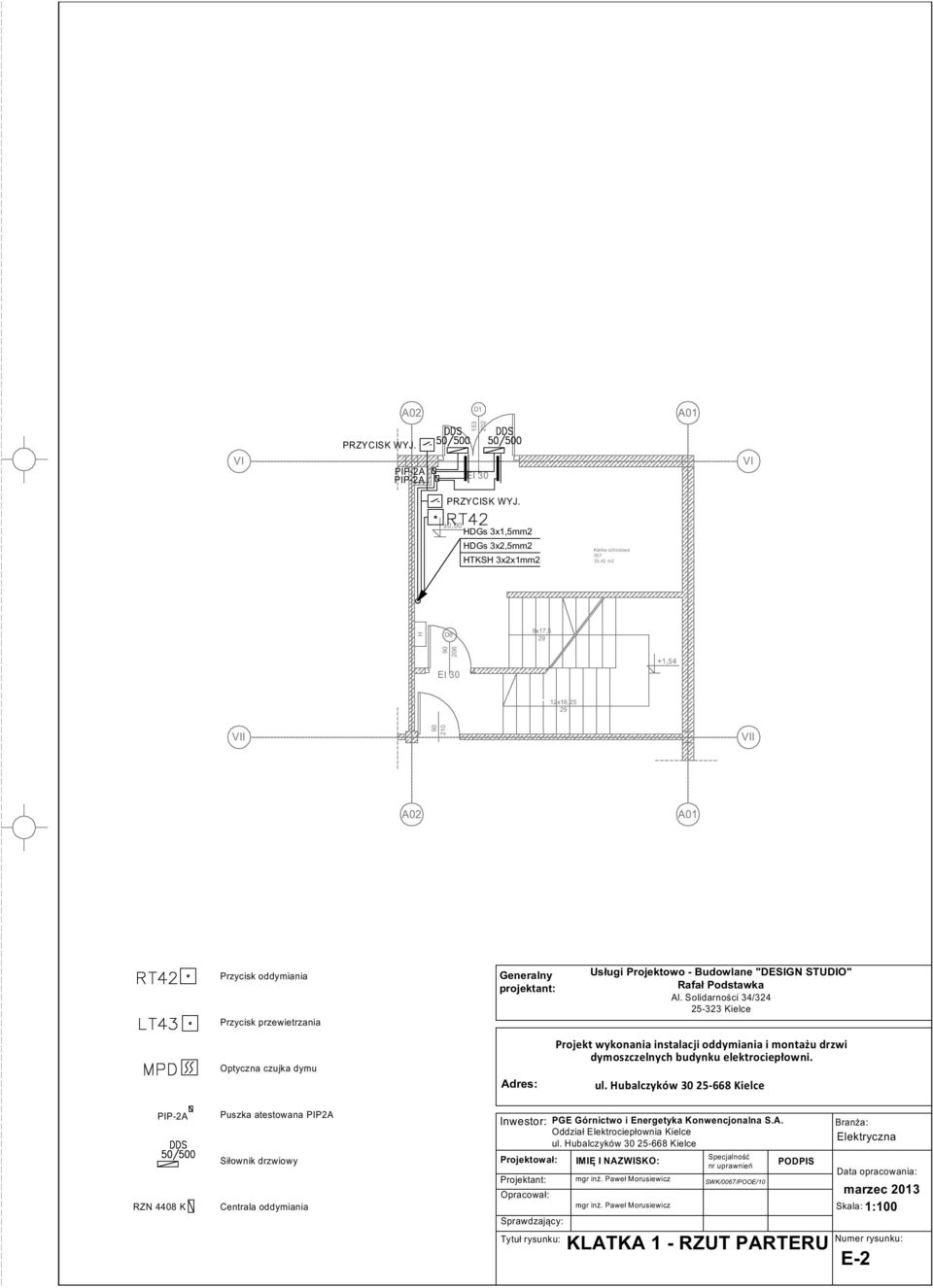 czujka dymu Generalny projektant: Adres: Usługi Projektowo - Budowlane "DESIGN STUDIO" Rafał Podstawka Al.