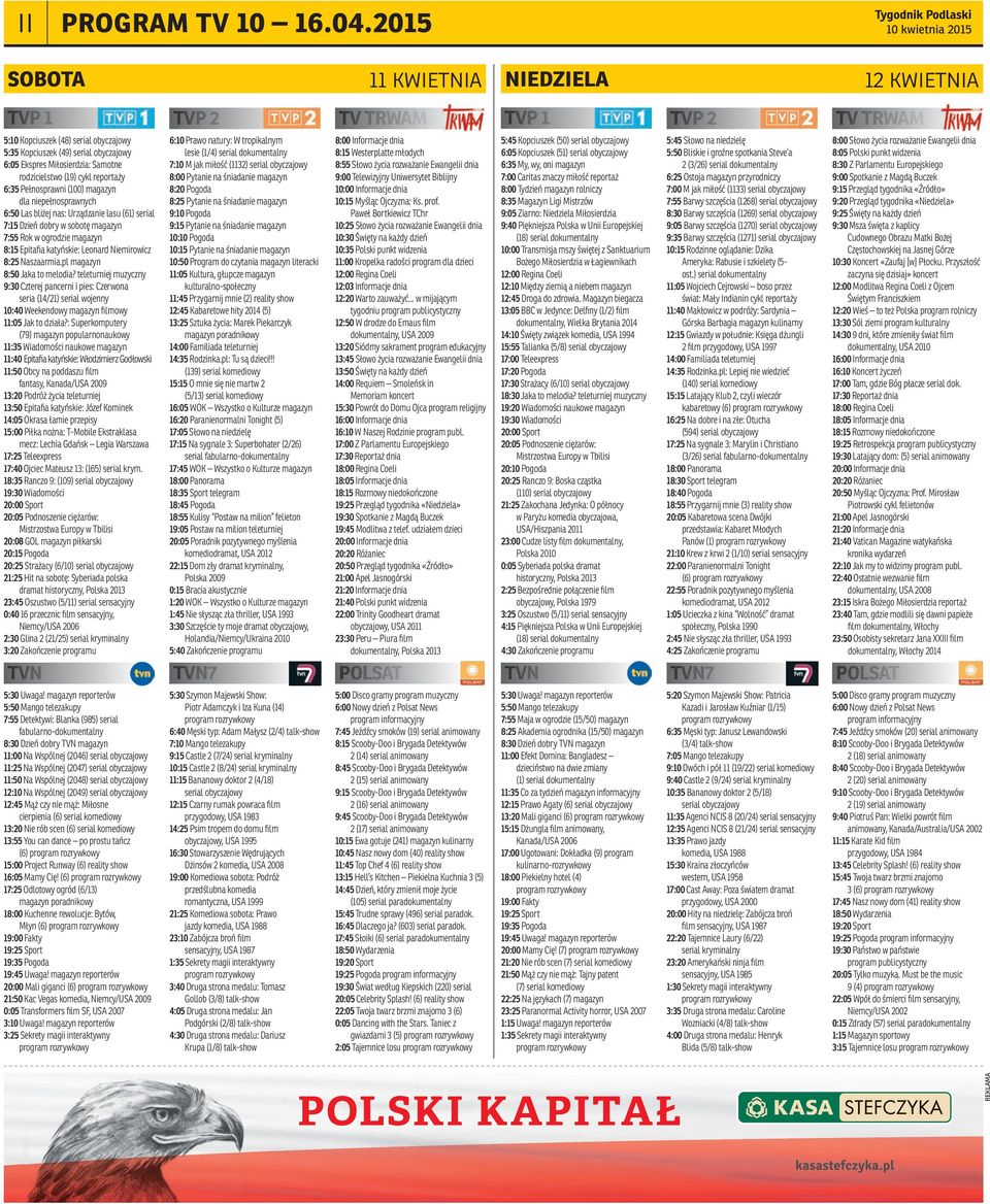 rodzicielstwo (19) cykl reportaży 6:35 Pełnosprawni (100) magazyn dla niepełnosprawnych 6:50 Las bliżej nas: Urządzanie lasu (61) serial 7:15 Dzień dobry w sobotę magazyn 7:55 Rok w ogrodzie magazyn