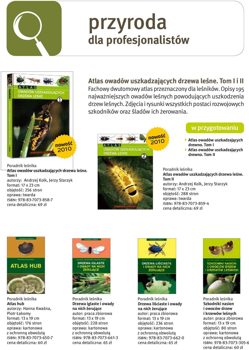 w przygotowaniu Atlas owadów uszkadzających drewno. Tom I Atlas owadów uszkadzających drewno. Tom II Poradnik leśnika Atlas owadów uszkadzających drzewa leśne.