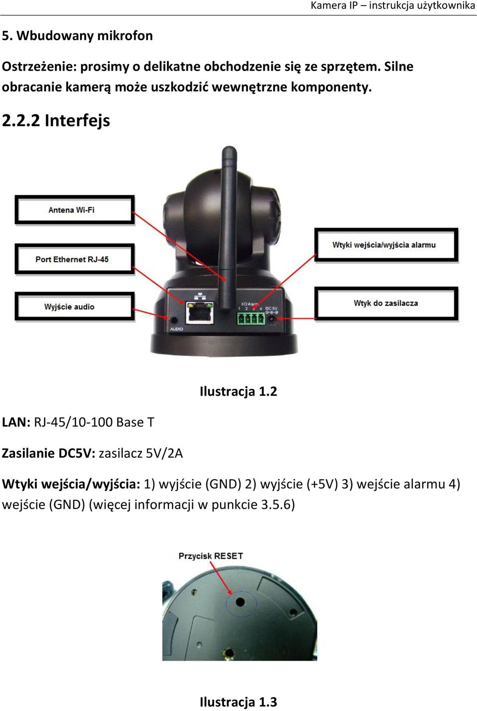 2.2 Interfejs LAN: RJ-45/10-100 Base T Zasilanie DC5V: zasilacz 5V/2A Ilustracja 1.