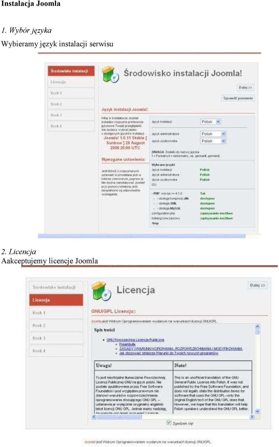 język instalacji serwisu 2.