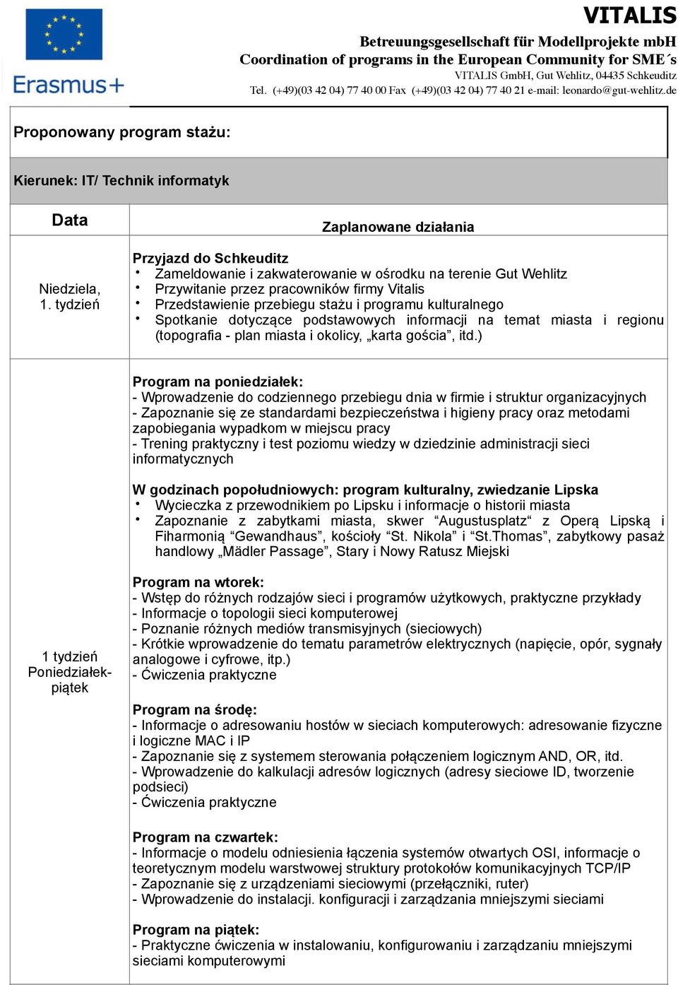 programu kulturalnego Spotkanie dotyczące podstawowych informacji na temat miasta i regionu (topografia - plan miasta i okolicy, karta gościa, itd.