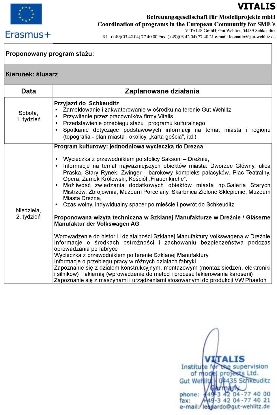 programu kulturalnego Spotkanie dotyczące podstawowych informacji na temat miasta i regionu (topografia - plan miasta i okolicy, karta gościa, itd.