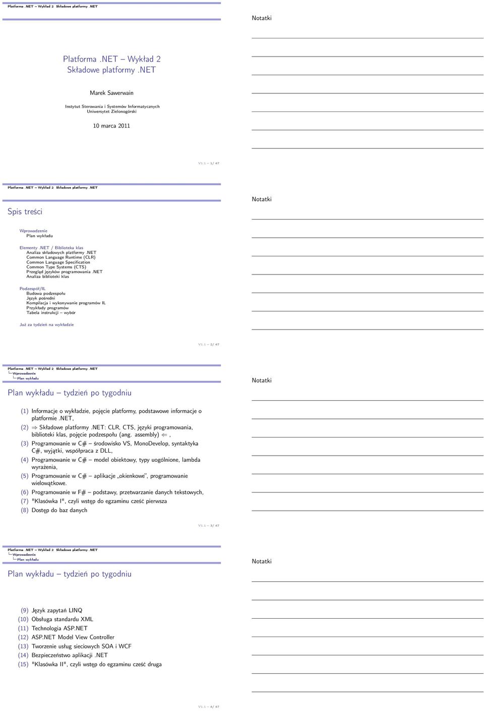 net Analiza biblioteki klas Budowa podzespołu Język pośredni Kompilacja i wykonywanie programów IL Tabela instrukcji wybór Już za tydzień na wykładzie V1.