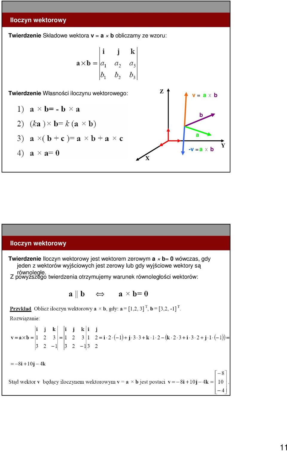 wektorowy jest wektorem zerowym a b= 0 wówczas, gdy jeden z wektorów wyjściowych jest zerowy lub
