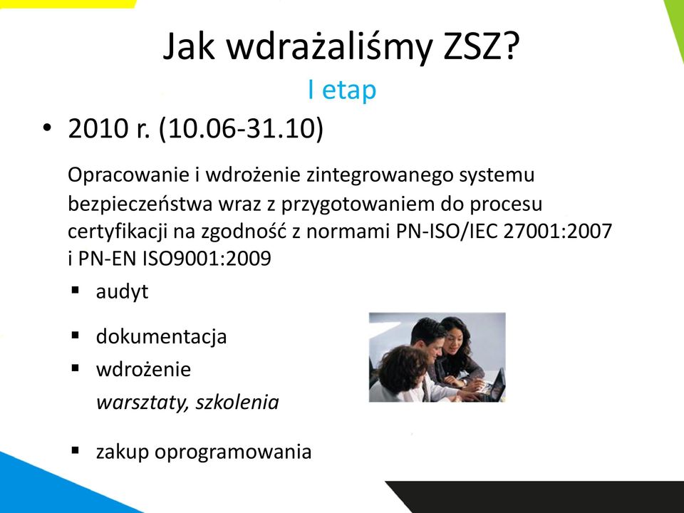 przygotowaniem do procesu certyfikacji na zgodność z normami PN-ISO/IEC