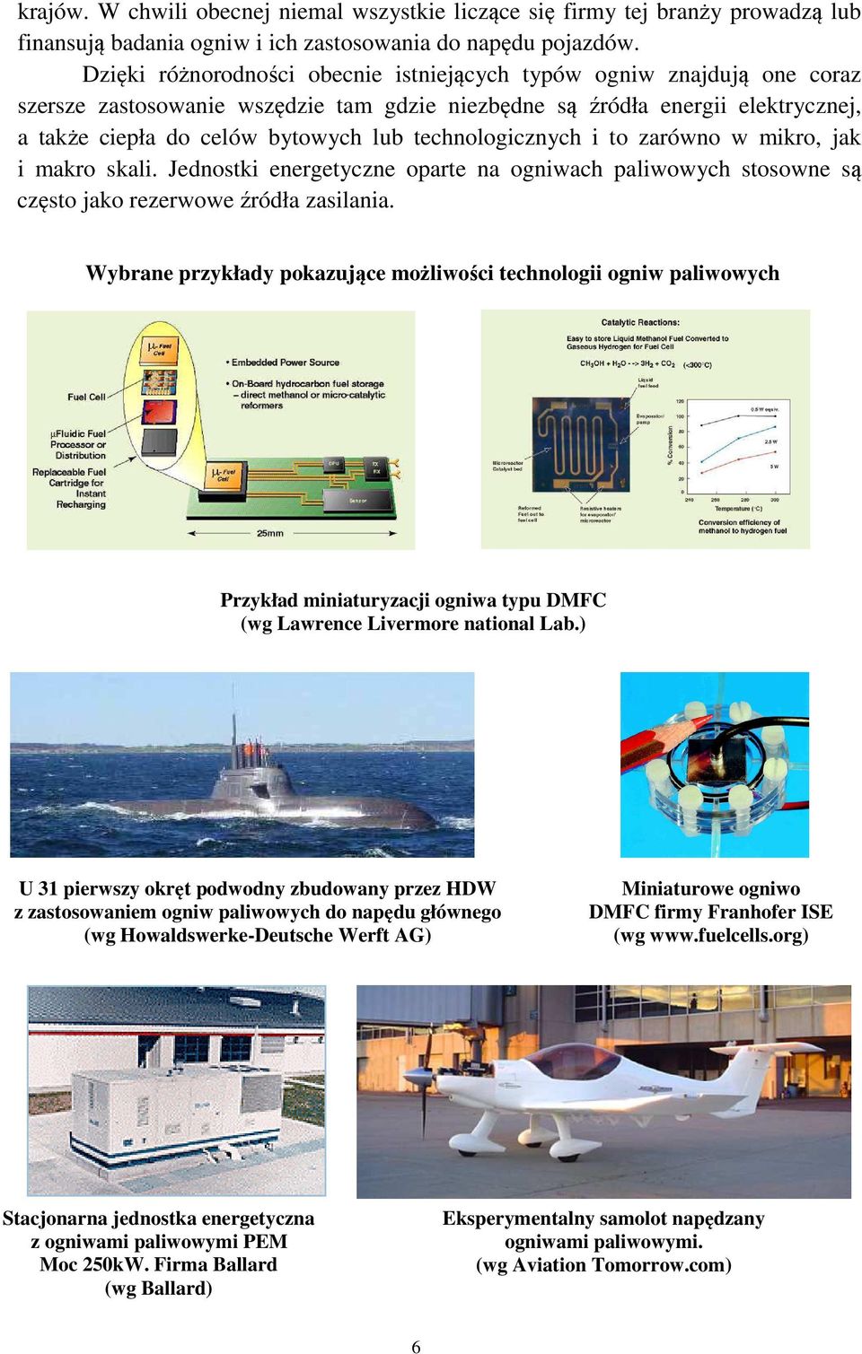 technologicznych i to zarówno w mikro, jak i makro skali. Jednostki energetyczne oparte na ogniwach paliwowych stosowne są często jako rezerwowe źródła zasilania.