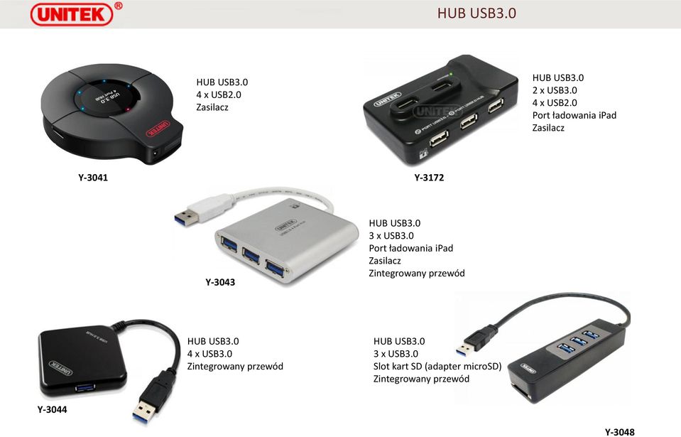 0 Port ładowania ipad Zasilacz Y-3041 Y-3172 Y-3043 HUB USB3.0 3 x USB3.