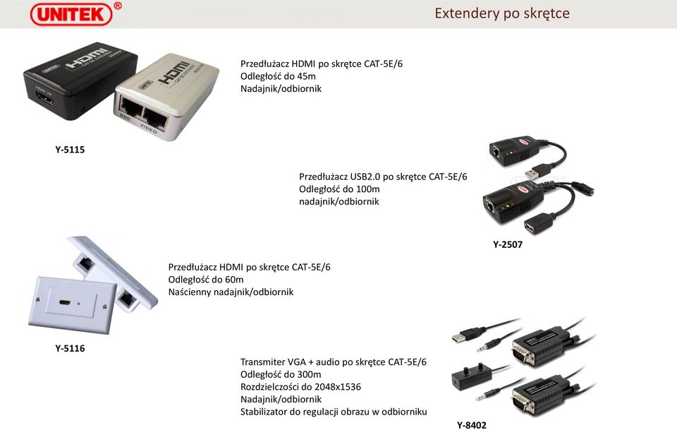 0 po skrętce CAT-5E/6 Odległość do 100m nadajnik/odbiornik Y-2507 Przedłużacz HDMI po skrętce CAT-5E/6