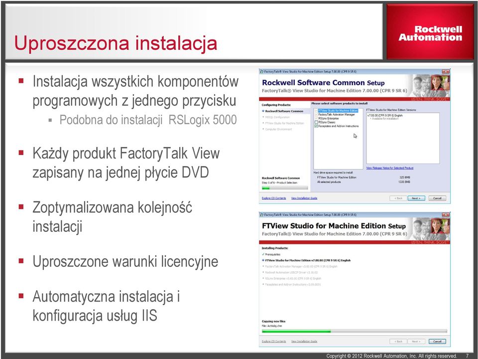 FactoryTalk View zapisany na jednej płycie DVD Zoptymalizowana kolejność