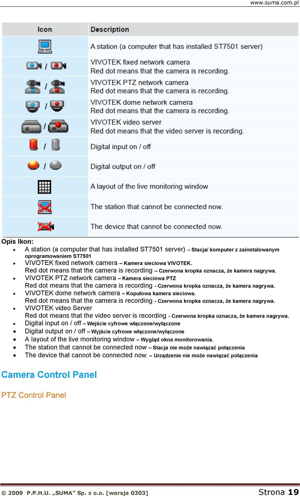 VIVOTEK PTZ network camera Kamera sieciowa PTZ Red dot means that the camera is recording - Czerwona kropka oznacza, że kamera nagrywa. VIVOTEK dome network camera Kopułowa kamera sieciowa.