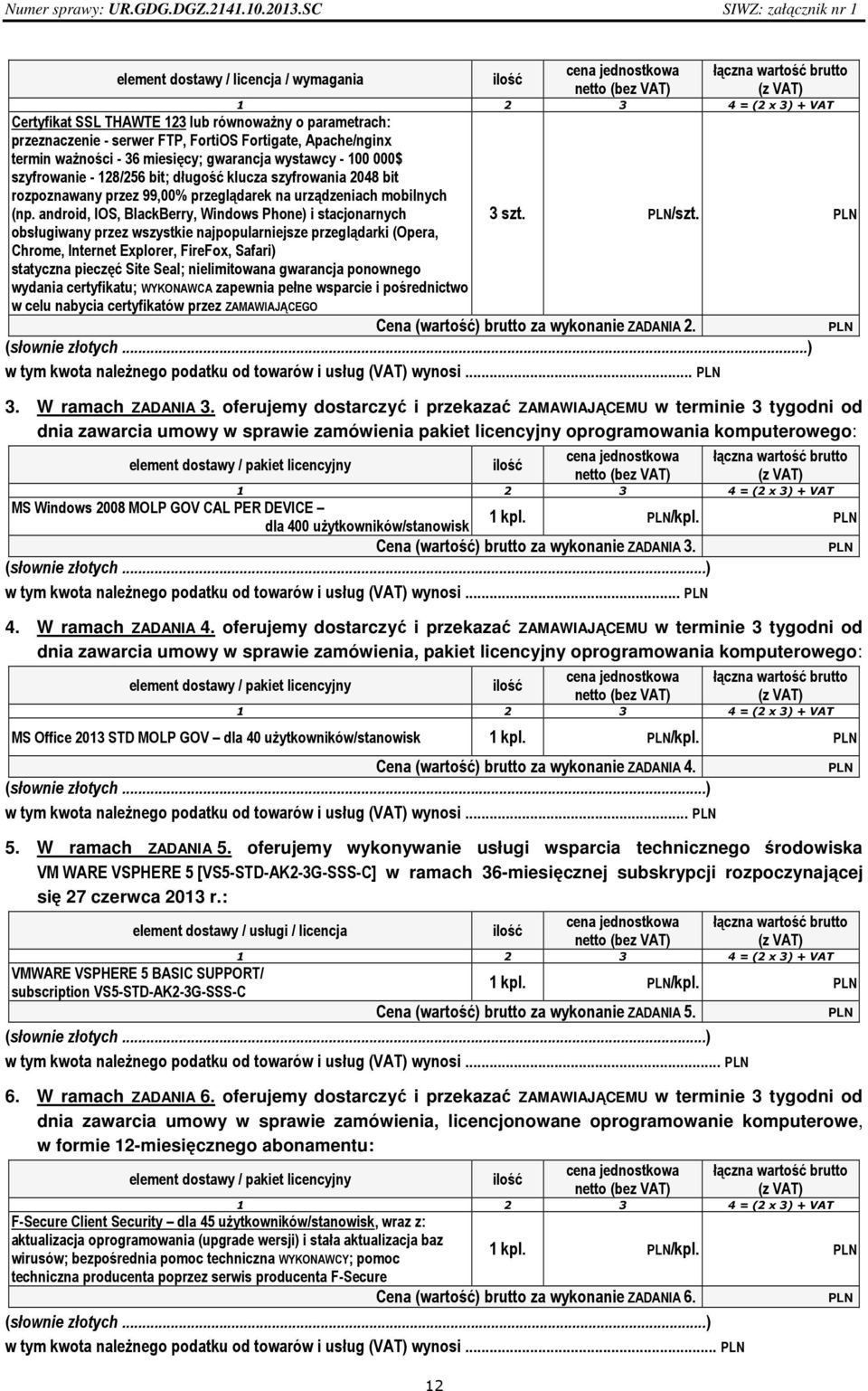 parametrach: przeznaczenie - serwer FTP, FortiOS Fortigate, Apache/nginx termin ważności - 36 miesięcy; gwarancja wystawcy - 100 000$ szyfrowanie - 128/256 bit; długość klucza szyfrowania 2048 bit