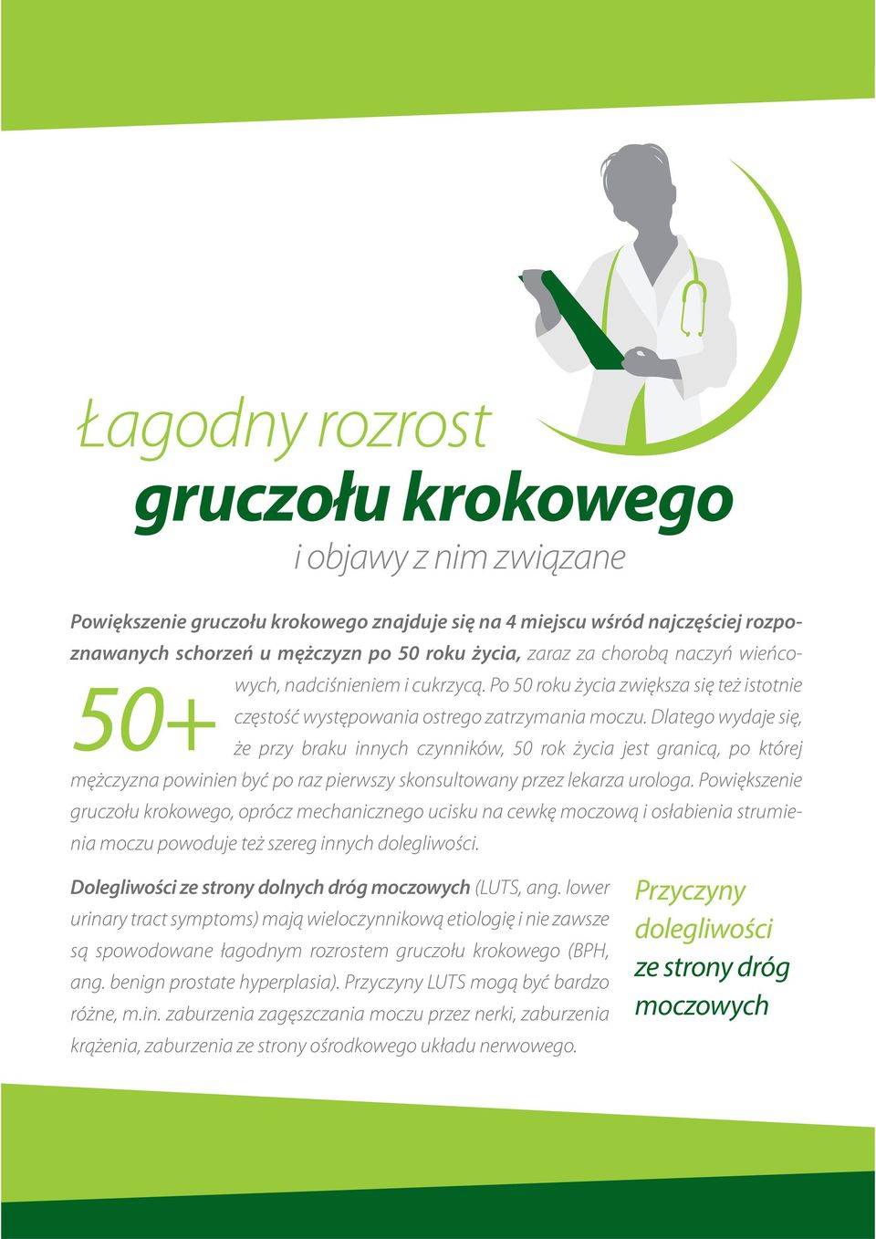 Dlatego wydaje się, że przy braku innych czynników, 50 rok życia jest granicą, po której mężczyzna powinien być po raz pierwszy skonsultowany przez lekarza urologa.