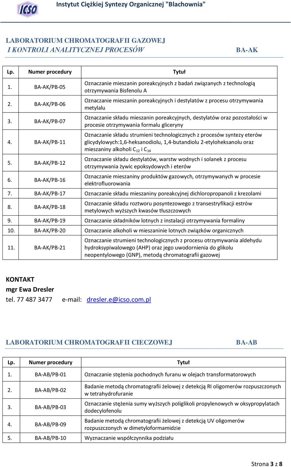 składu mieszanin poreakcyjnych, destylatów oraz pozostałości w procesie otrzymywania formalu gliceryny Oznaczanie składu strumieni technologicznych z procesów syntezy eterów