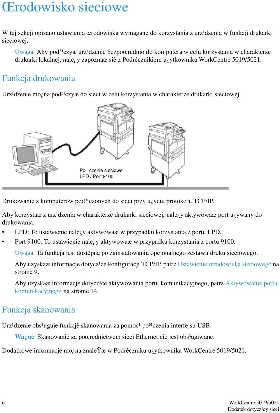 Funkcja drukowania Urz¹dzenie mo na pod³¹czyæ do sieci w celu korzystania w charakterze drukarki sieciowej.