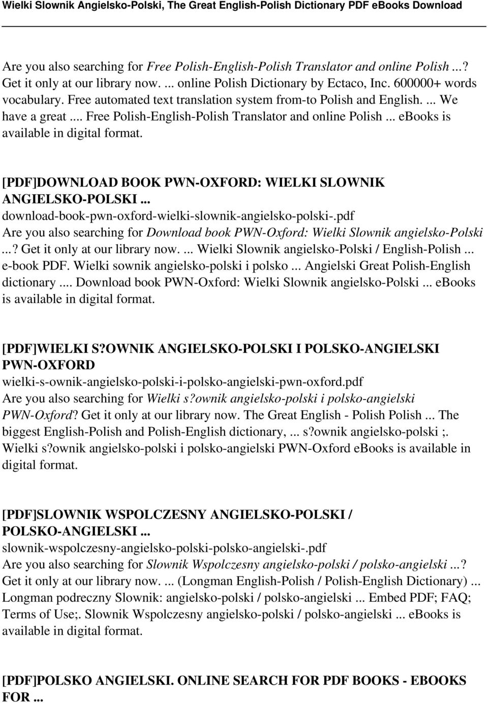 .. ebooks is [PDF]DOWNLOAD BOOK PWN-OXFORD: WIELKI SLOWNIK ANGIELSKO-POLSKI... download-book-pwn-oxford-wielki-slownik-angielsko-polski-.