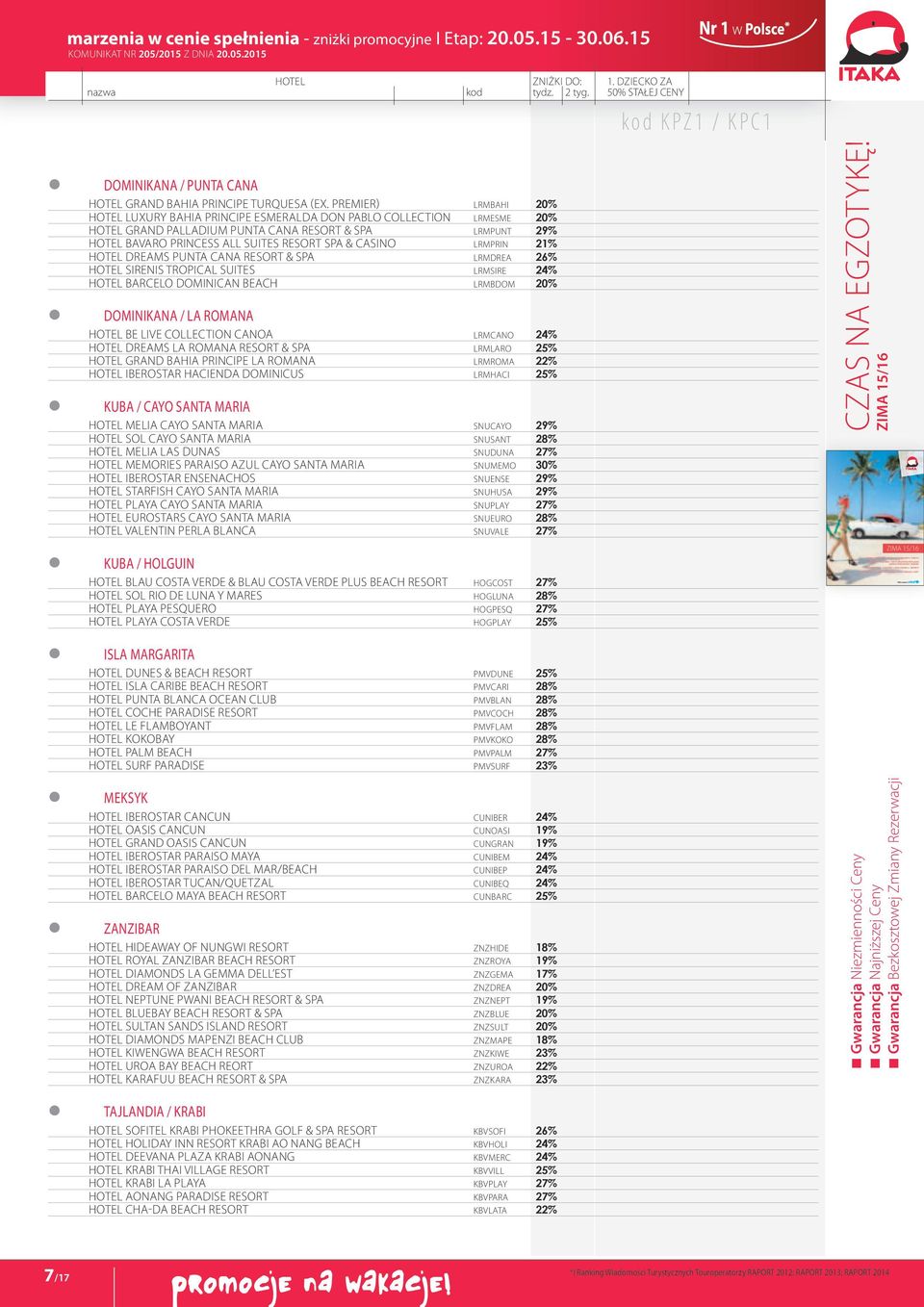 Casino LRMPRIN 21% HOTEL Dreams Punta Cana Resort & Spa LRMDREA 26% HOTEL Sirenis Tropical Suites LRMSIRE 24% HOTEL Barcelo Dominican Beach LRMBDOM 20% Dominikana / La Romana HOTEL Be Live Collection