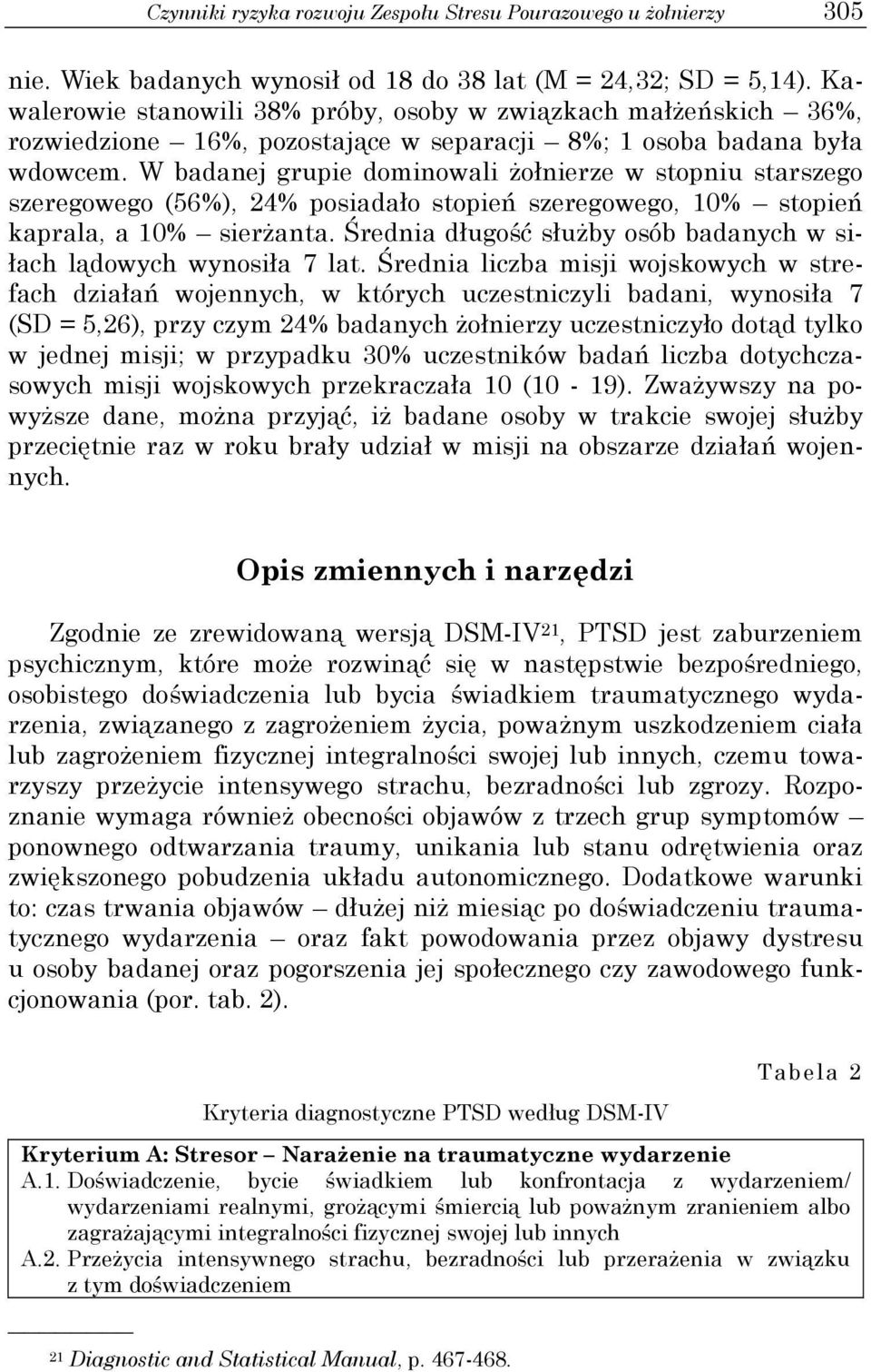 W badanej grupie dominowali żołnierze w stopniu starszego szeregowego (56%), 24% posiadało stopień szeregowego, 10% stopień kaprala, a 10% sierżanta.