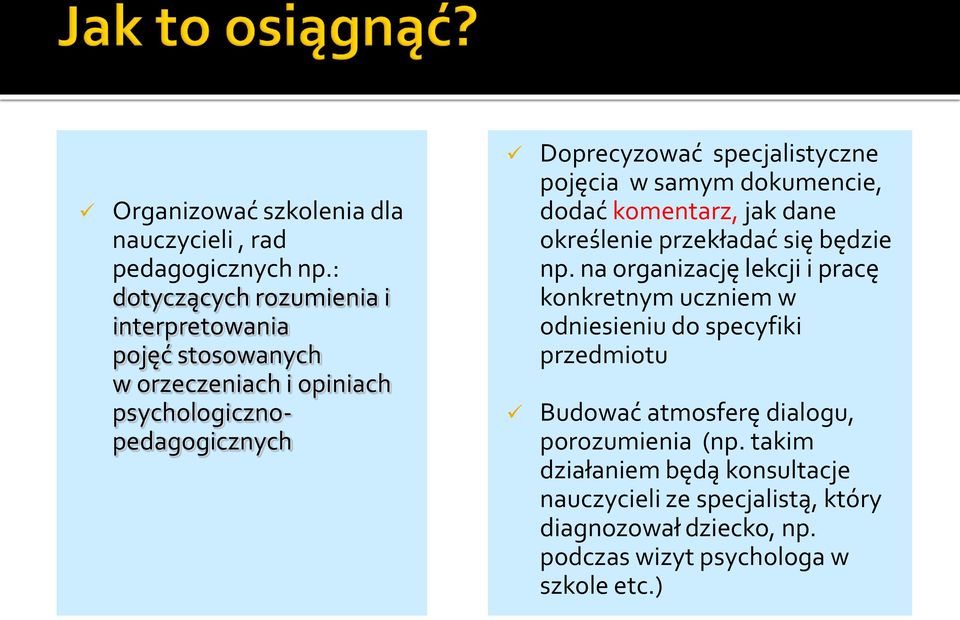 specjalistyczne pojęcia w samym dokumencie, dodać komentarz, jak dane określenie przekładać się będzie np.