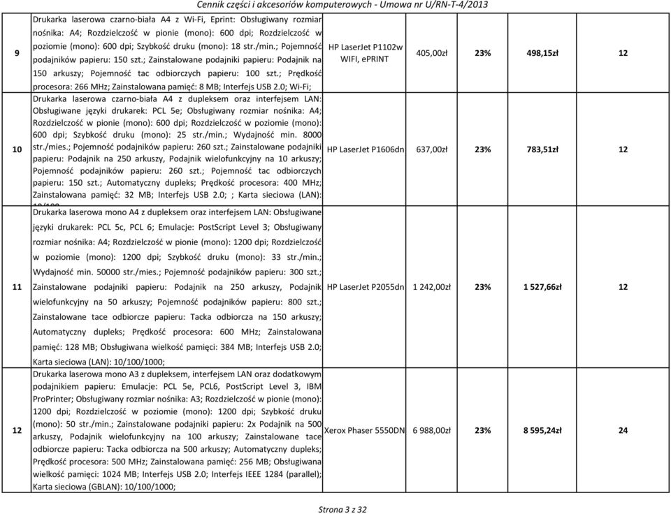 ; Prędkość HP LaserJet P1102w WIFI, eprint 405,00zł 23% 498,15zł 12 procesora: 266 MHz; Zainstalowana pamięć: 8 MB; Interfejs USB 2.