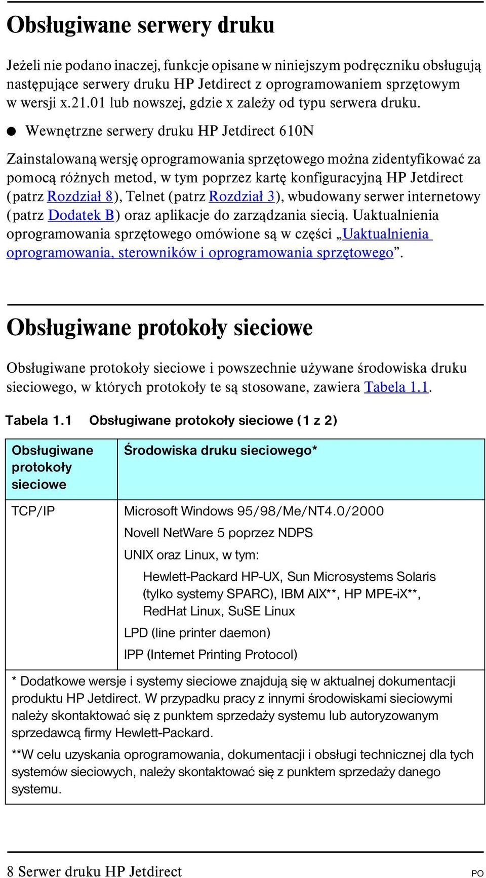 Wewnętrzne serwery druku HP Jetdirect 610N Zainstalowaną wersję oprogramowania sprzętowego można zidentyfikować za pomocą różnych metod, w tym poprzez kartę konfiguracyjną HP Jetdirect (patrz