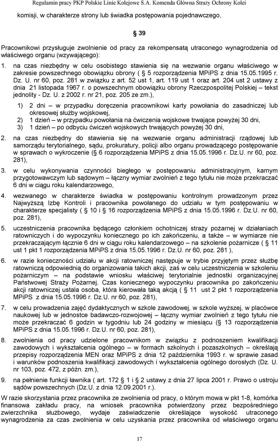 281 w związku z art. 52 ust 1, art. 119 ust 1 oraz art. 204 ust 2 ustawy z dnia 21 listopada 1967 r. o powszechnym obowiązku obrony Rzeczpospolitej Polskiej tekst jednolity - Dz. U. z 2002 r.