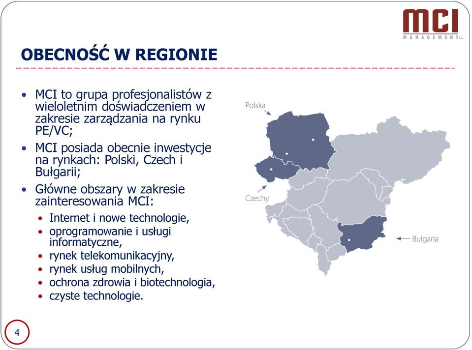 zakresie zainteresowania MCI: Internet i nowe technologie, oprogramowanie i usługi informatyczne,