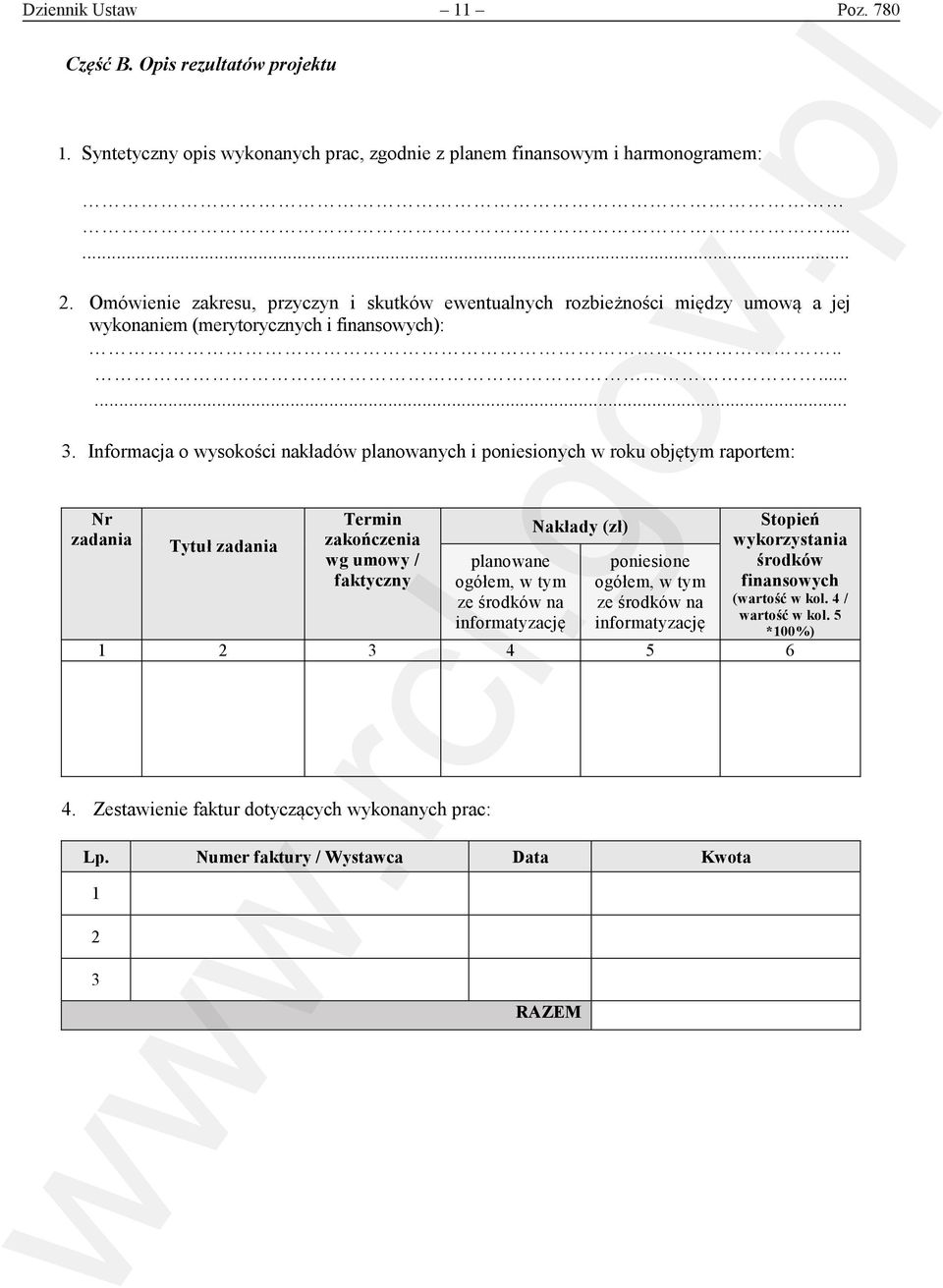 ........ Informacja o wysokości nakładów planowanych i poniesionych w roku objętym raportem: Nr zadania Tytuł zadania Termin zakończenia wg umowy / faktyczny planowane ogółem,