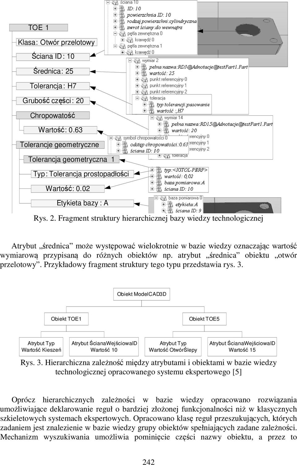 Fragment struktury hierarchicznej bazy wiedzy technologicznej Atrybut średnica może występować wielokrotnie w bazie wiedzy oznaczając wartość wymiarową przypisaną do różnych obiektów np.