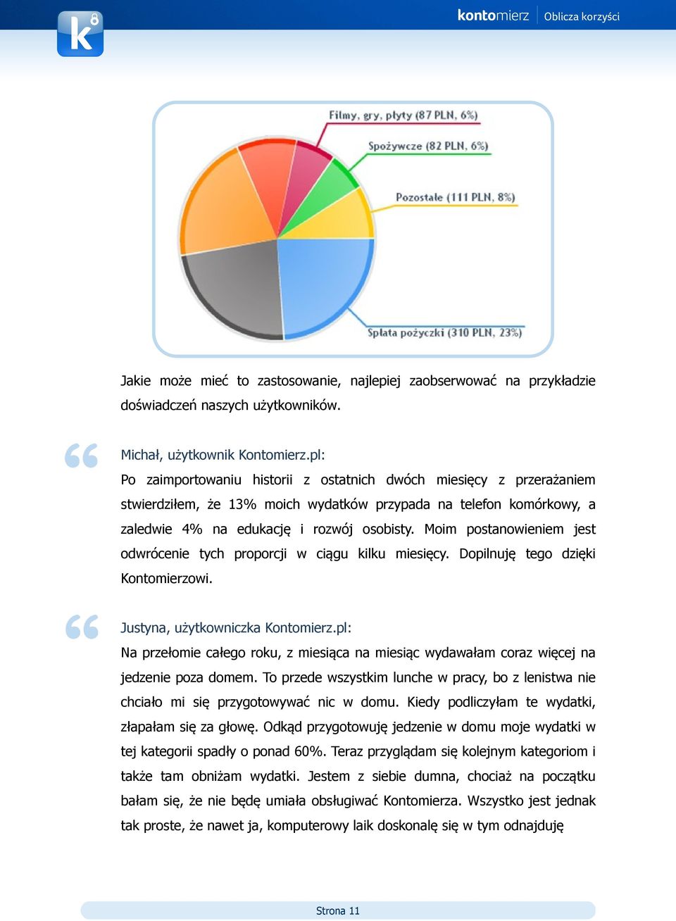 Moim postanowieniem jest odwrócenie tych proporcji w ciągu kilku miesięcy. Dopilnuję tego dzięki Kontomierzowi. Justyna, użytkowniczka Kontomierz.