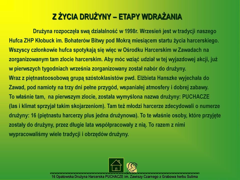 Aby móc wziąć udział w tej wyjazdowej akcji, już w pierwszych tygodniach września zorganizowany został nabór do drużyny. Wraz z piętnastoosobową grupą szóstoklasistów pwd.