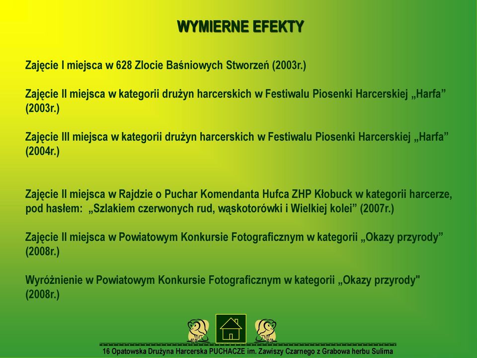 ) Zajęcie III miejsca w kategorii drużyn harcerskich w Festiwalu Piosenki Harcerskiej Harfa (2004r.