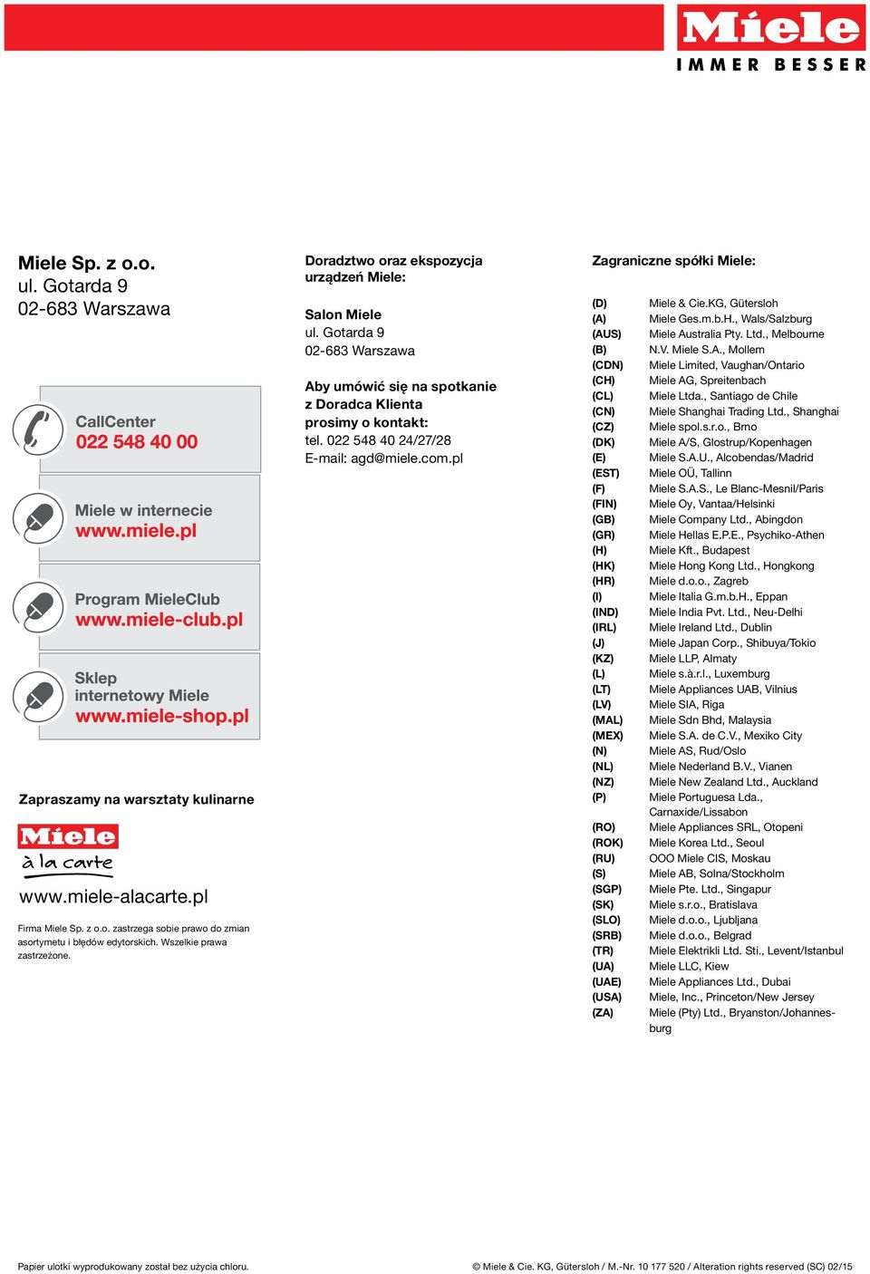 022 548 40 24/27/28 E-mail: agd@miele.com.