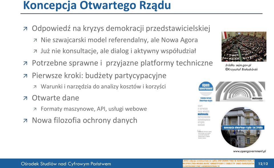 Pierwsze kroki: budżety partycypacyjne Warunki i narzędzia do analizy kosztów i korzyści Otwarte dane Formaty