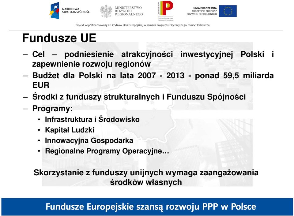 Funduszu Spójności Programy: Infrastruktura i Środowisko Kapitał Ludzki Innowacyjna Gospodarka