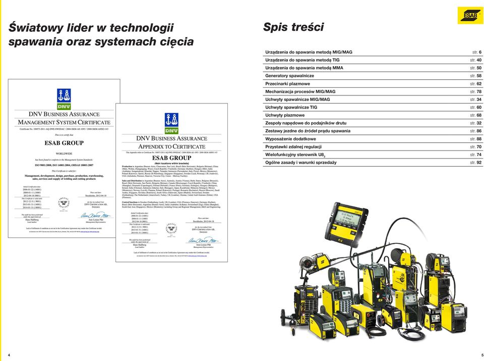 78 Uchwyty spawalnicze MIG/MAG str. 34 Uchwyty spawalnicze TIG str. 60 Uchwyty plazmowe str. 68 Zespoły napędowe do podajników drutu str.