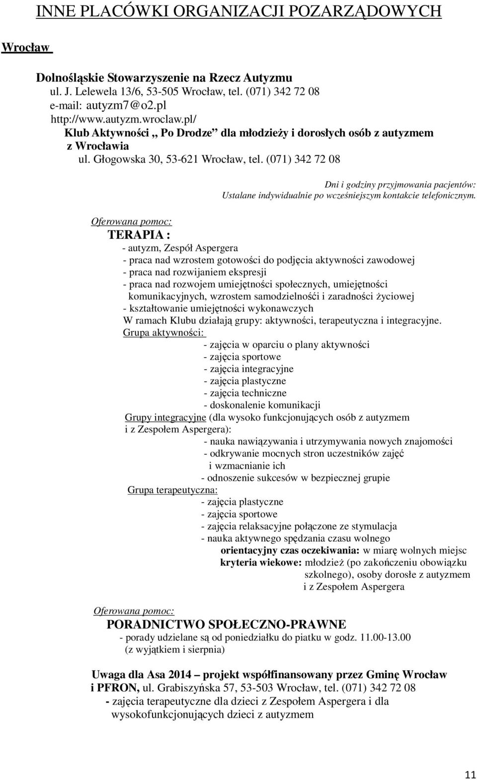 (071) 342 72 08 Dni i godziny przyjmowania pacjentów: Ustalane indywidualnie po wcześniejszym kontakcie telefonicznym.